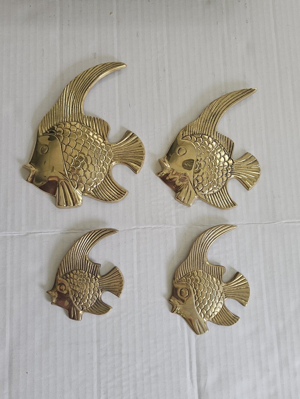 Vintage Brass MCM Angel Fish Wall Hangings Set 4 Graduated Sizes Home Decor